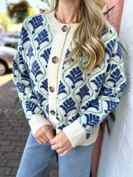 Jacquard Navy Mix Cardigan