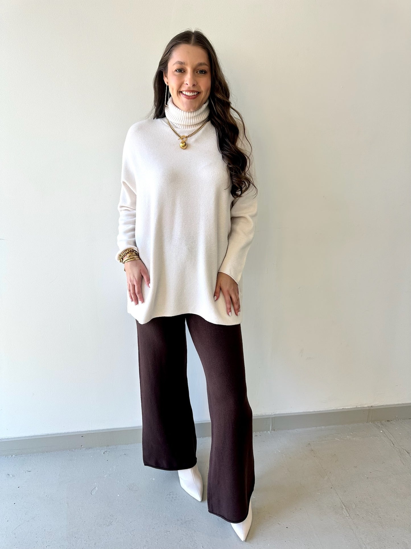 Italian Knit Turtleneck Top - Ivory