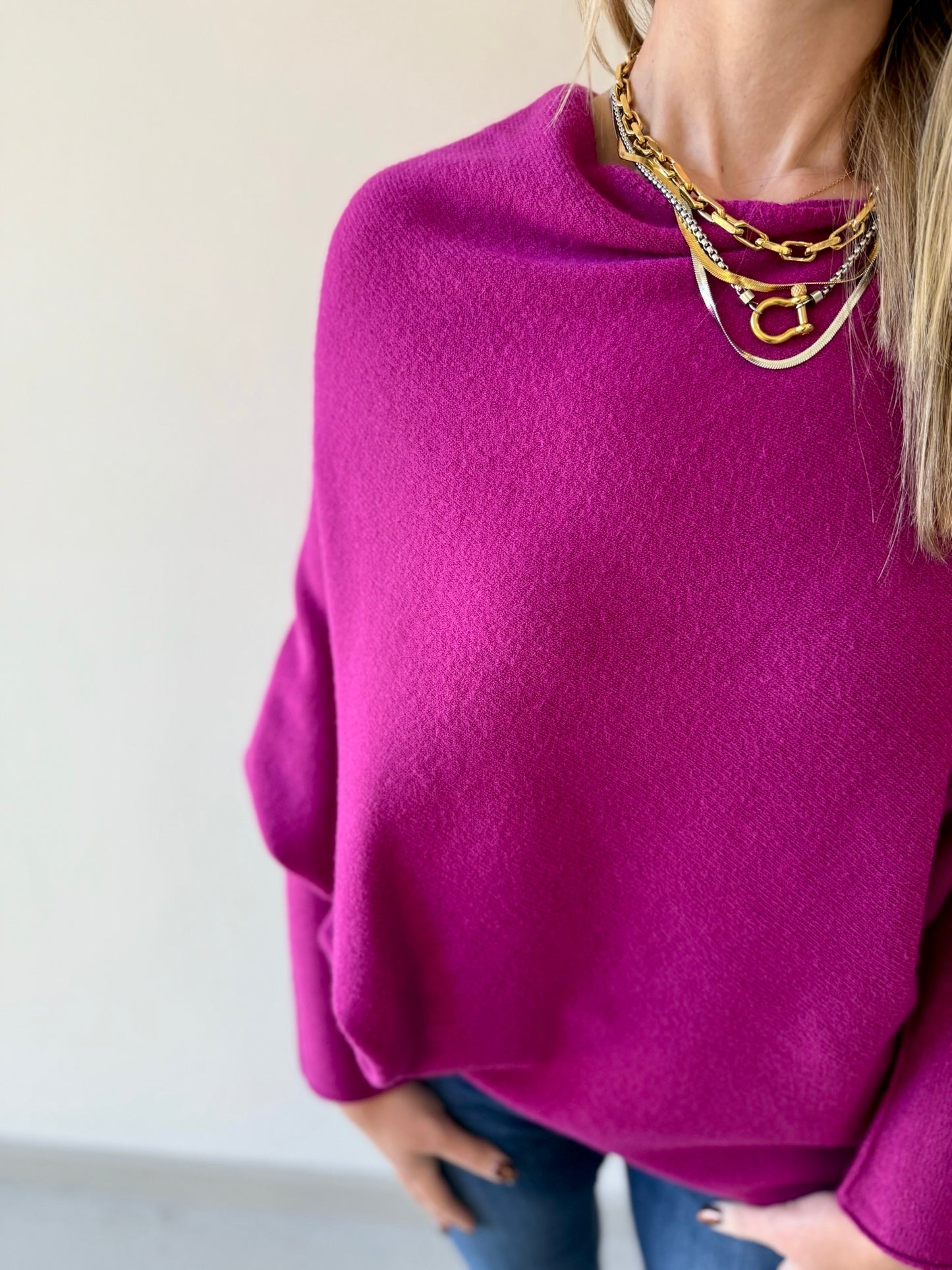 The Classic Asymmetrical Sweater -Magenta