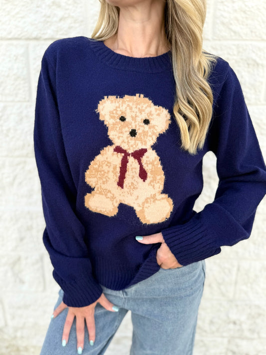 Cutesy Teddy Bear Sweater - Navy