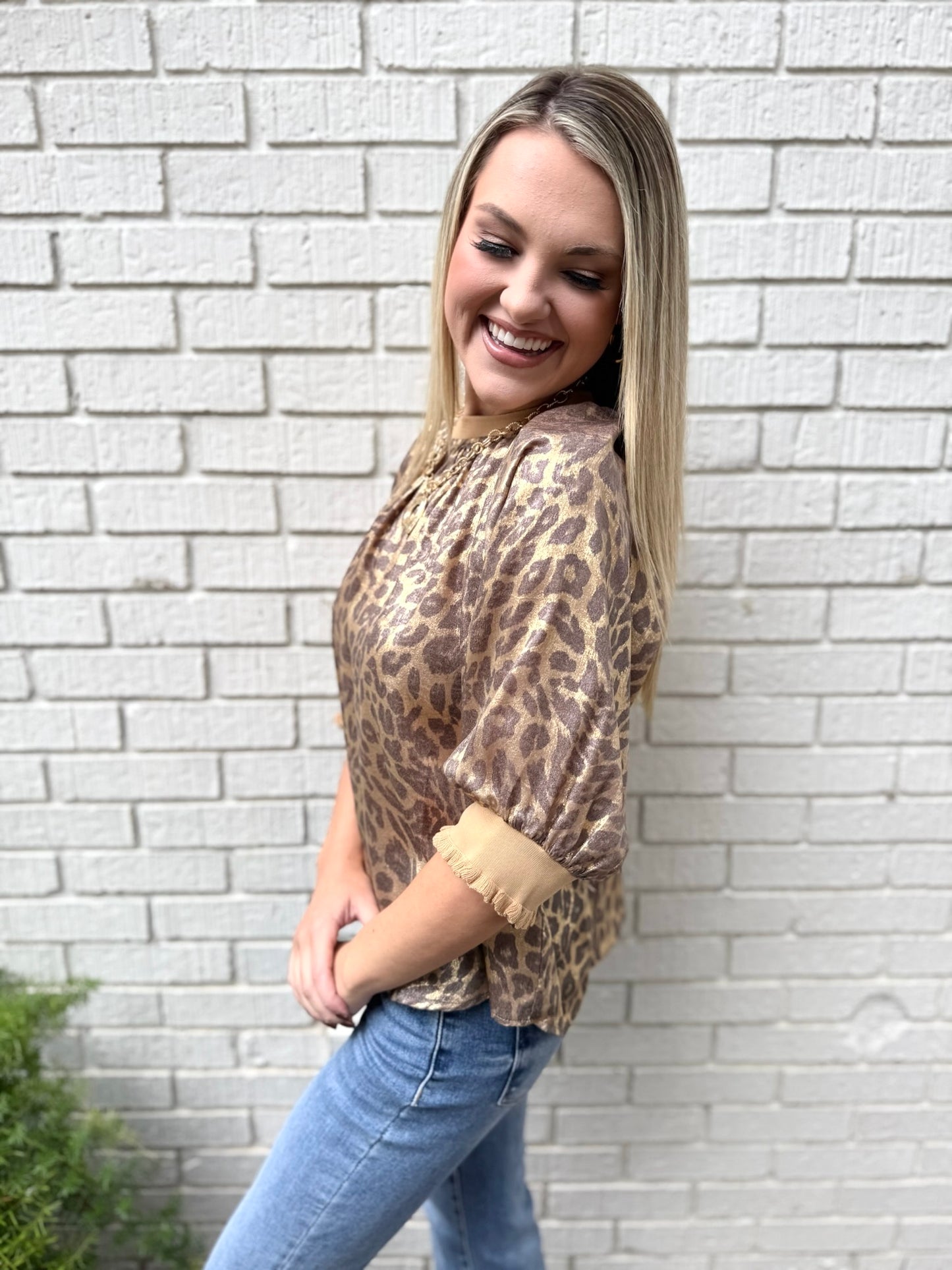 Raglan Metallic Animal Print Top
