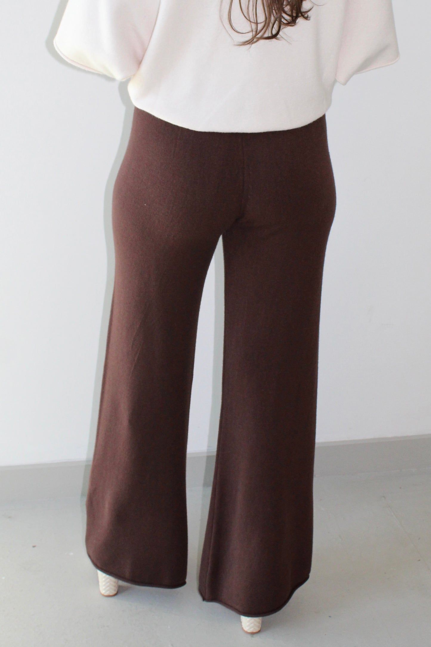 Italian Viscose Knit Flared Pant - Brown