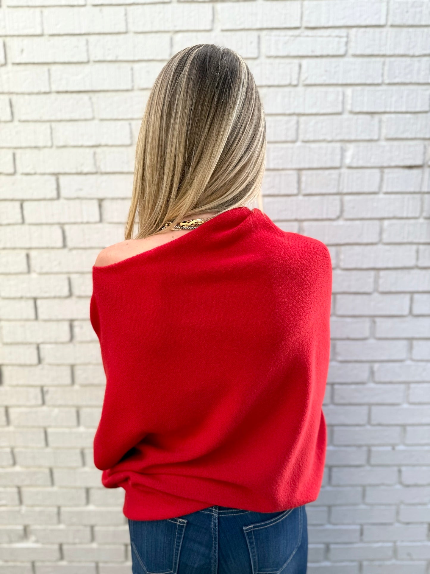The Classic Asymmetrical Sweater -Red
