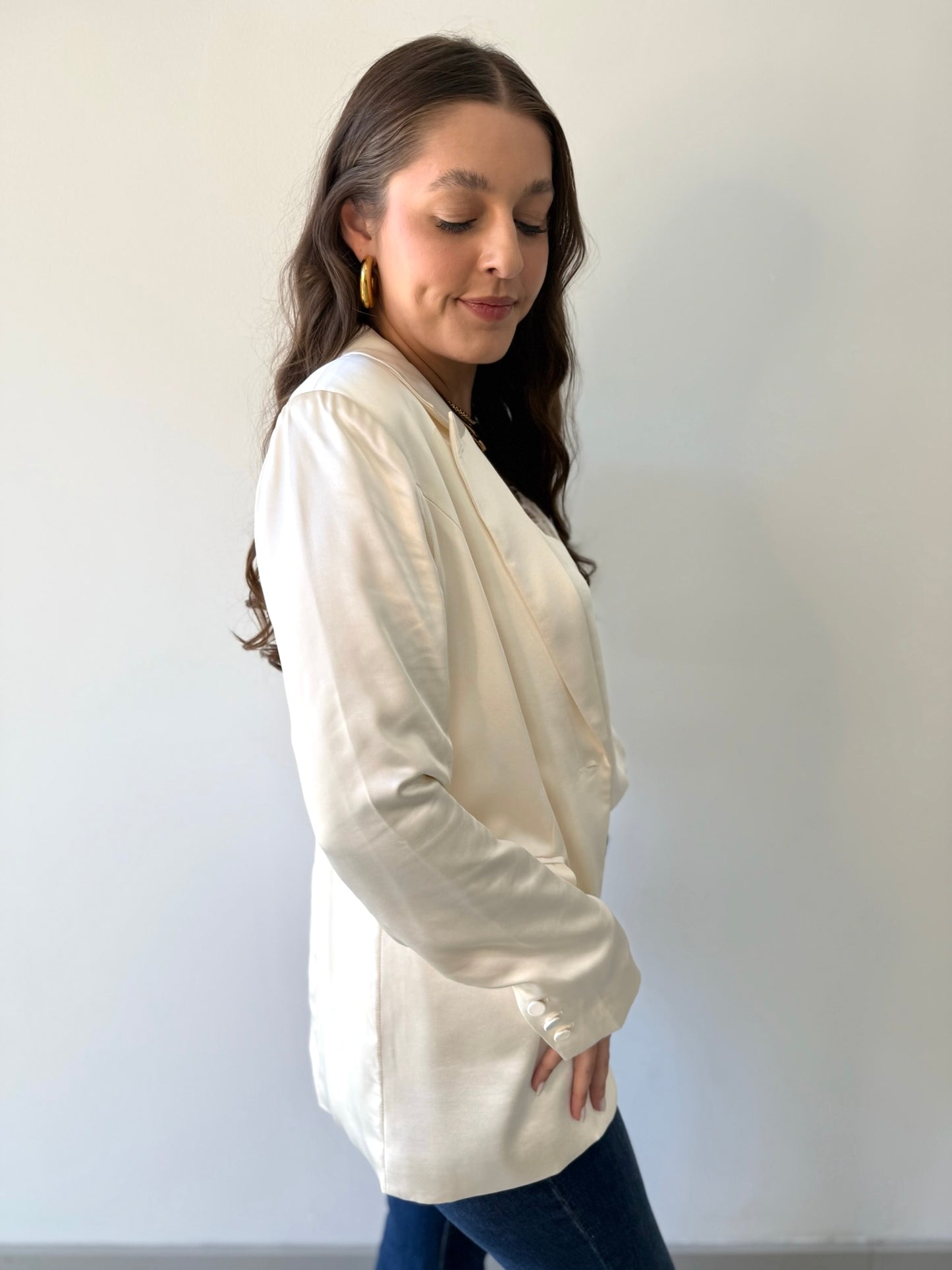 Evelyn Satin Blazer- Cream