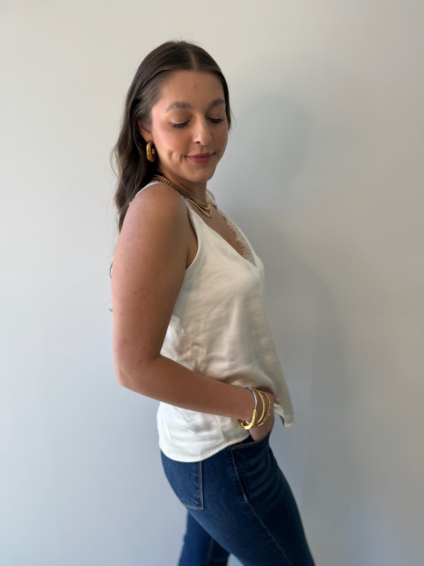 Satin Sheer Top - Cream