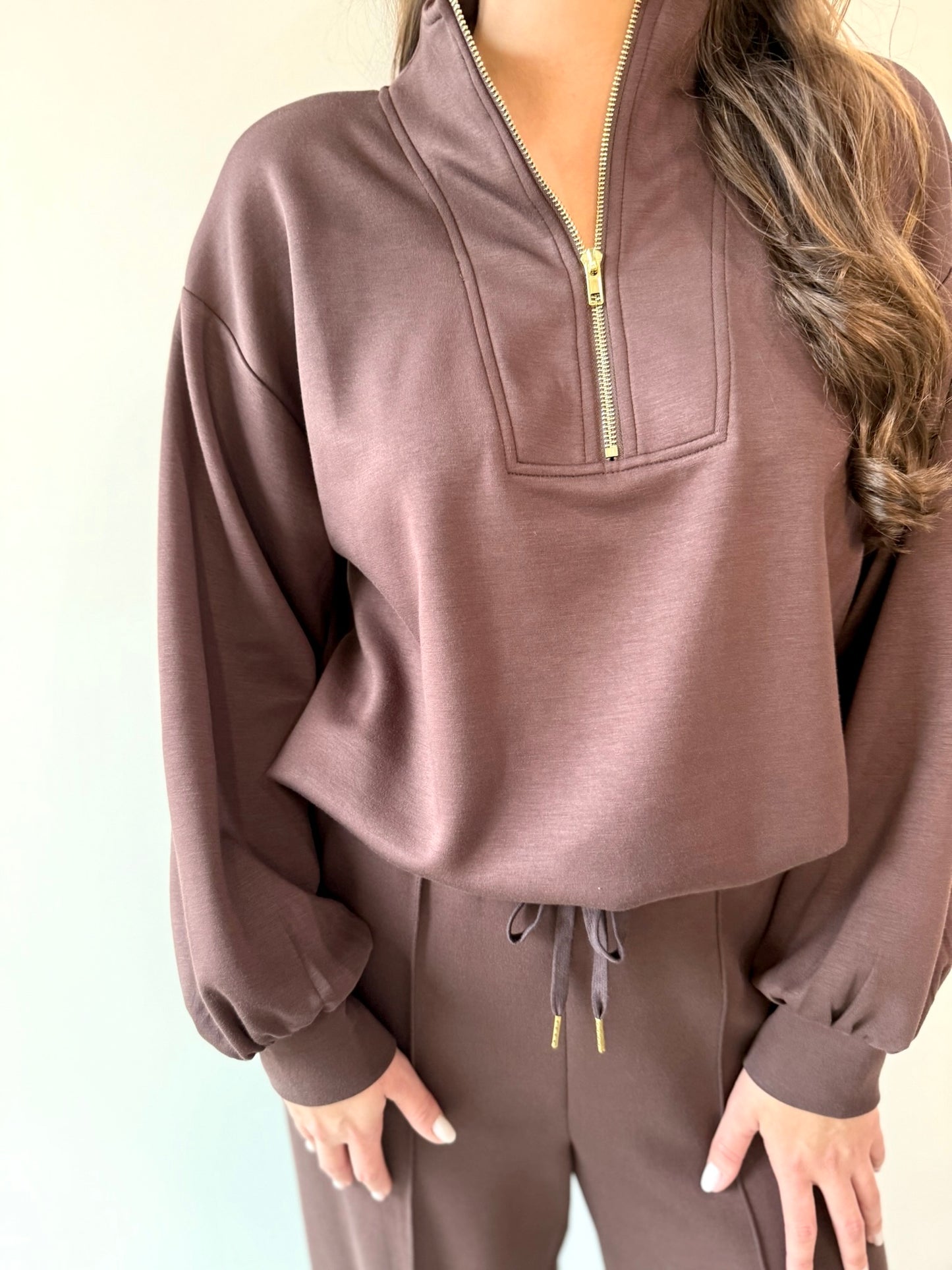 Hannah Half Zip Top & Pant Set - Espresso
