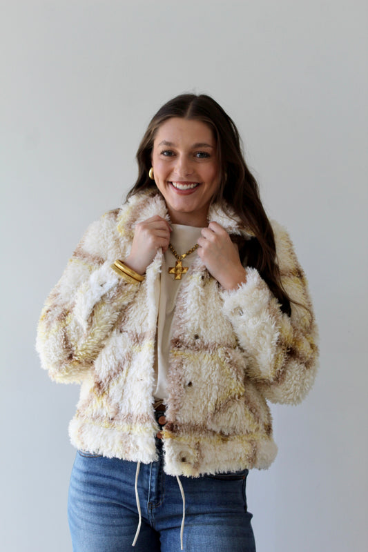 Sherpa Plaid Jacket - Yellow