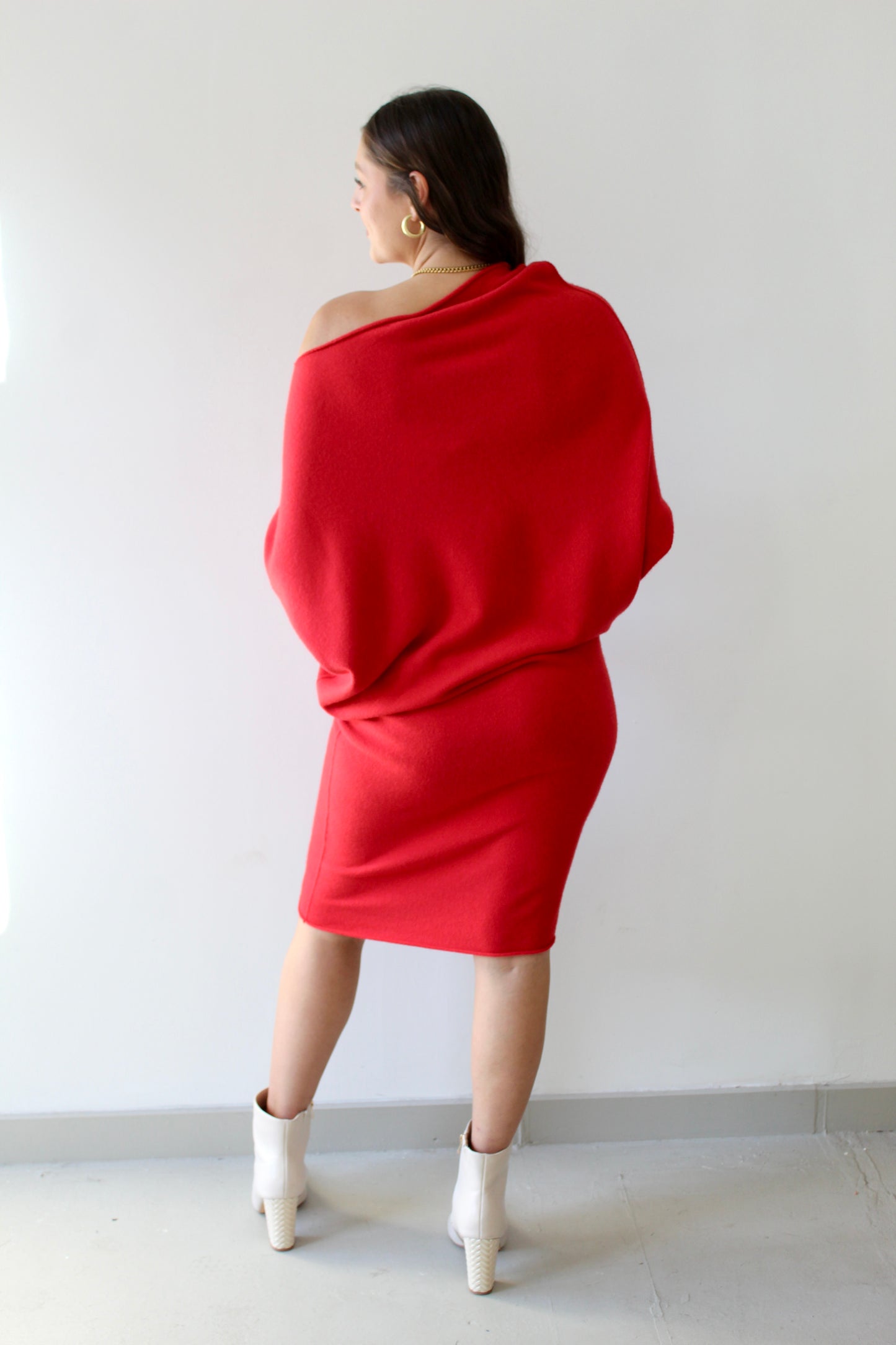 Asymmetrical Sweater Dress - Red