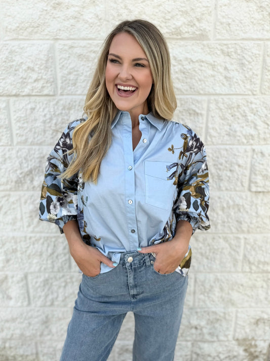 Isla Floral print cuff band Shirt