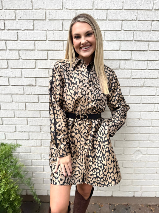 Metallic Leopard Print Dress- Black