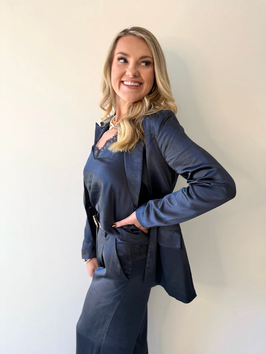 Evelyn Satin Blazer- Navy