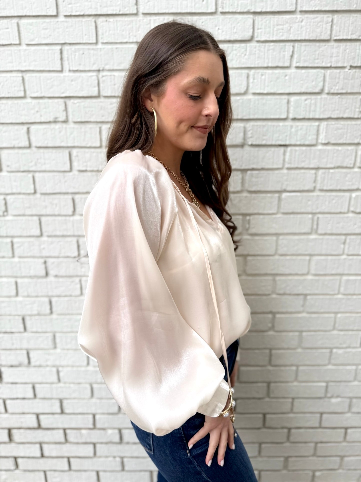 Solid Sheen Peasant Top