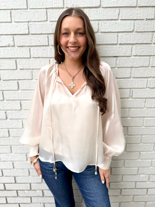 Solid Sheen Peasant Top