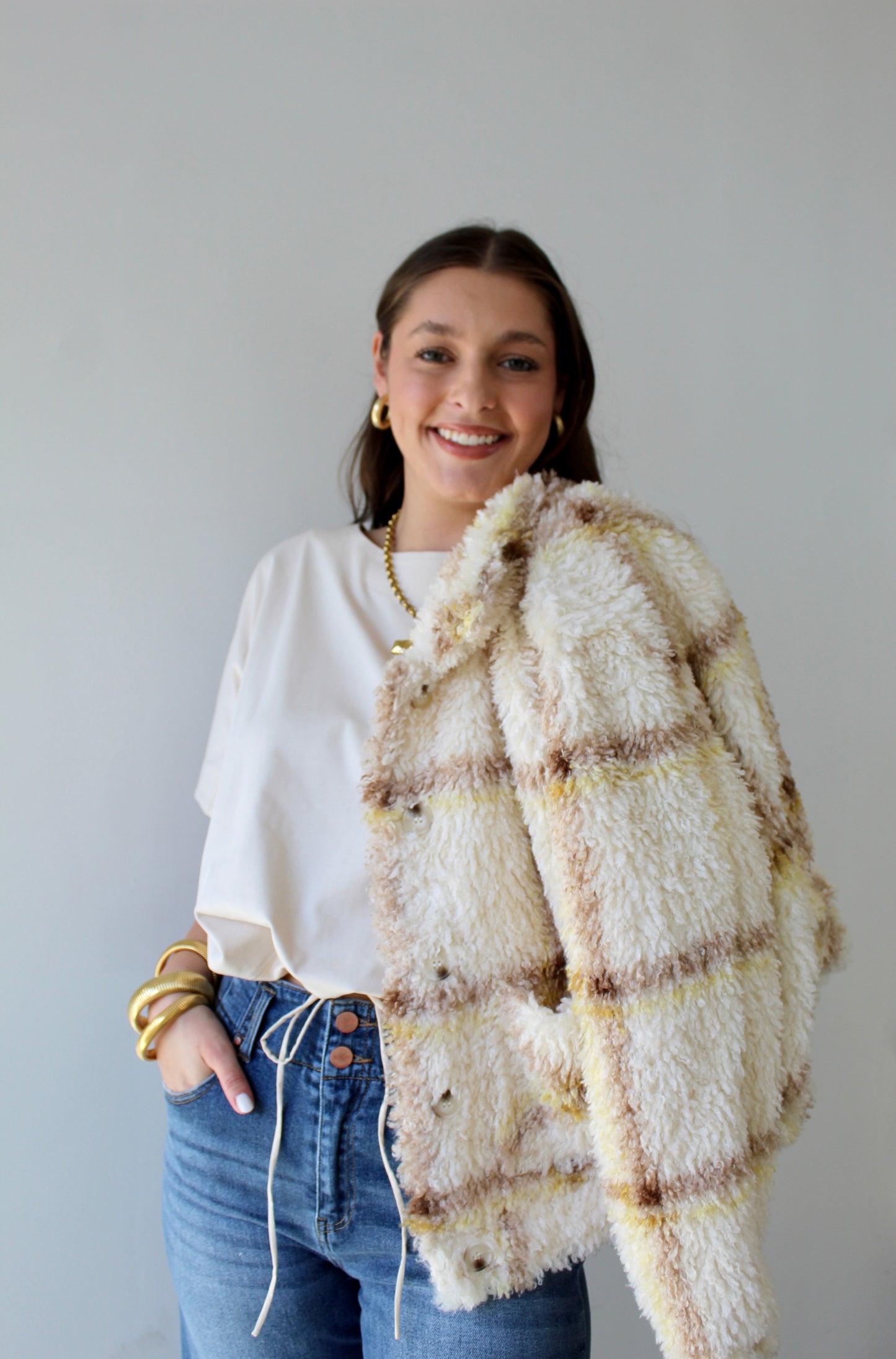 Sherpa Plaid Jacket - Yellow