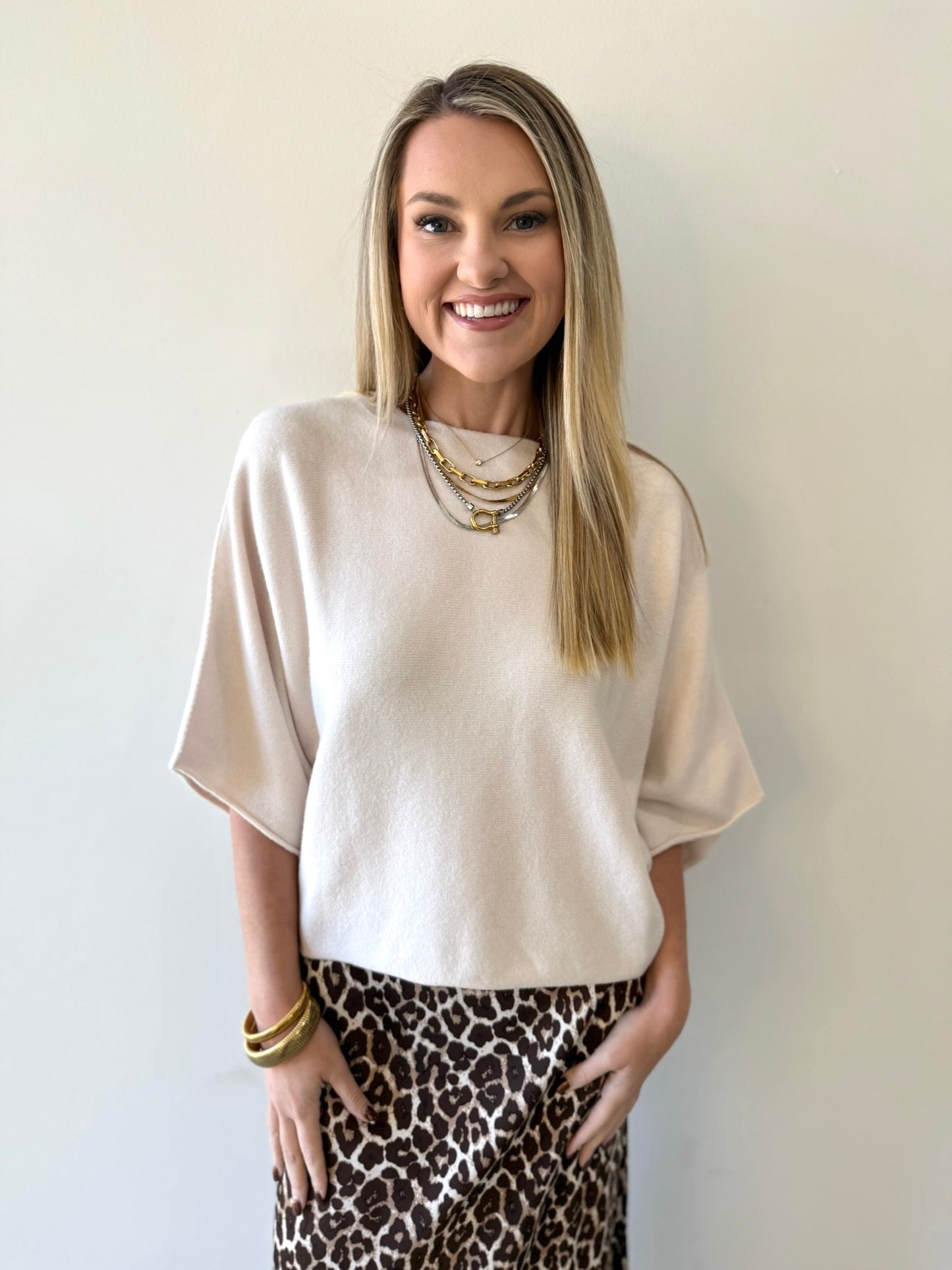 Crew Neck Batwing Top - Ivory