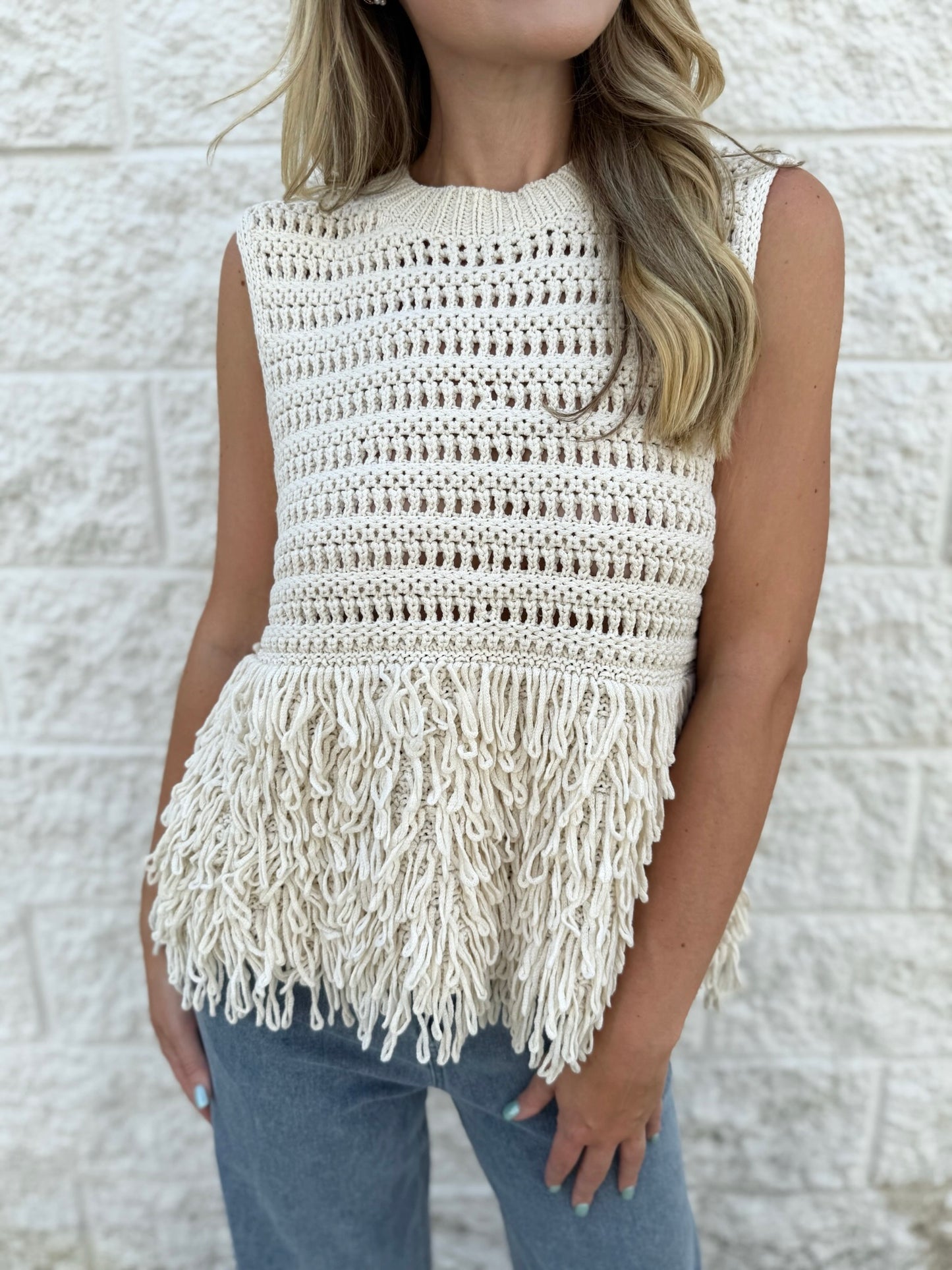 Twisted Fringe Detail Top - Cream