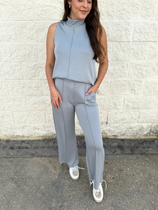 Buttery Soft Pintuck Top & Pant Set - Grey Blue