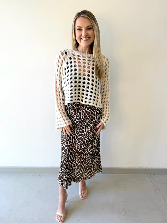 Cheetah Print Silky Midi Skirt