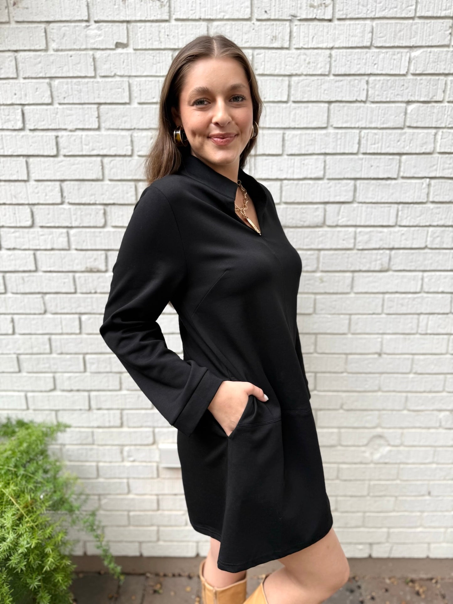 Stand Up Collared Shift Dress