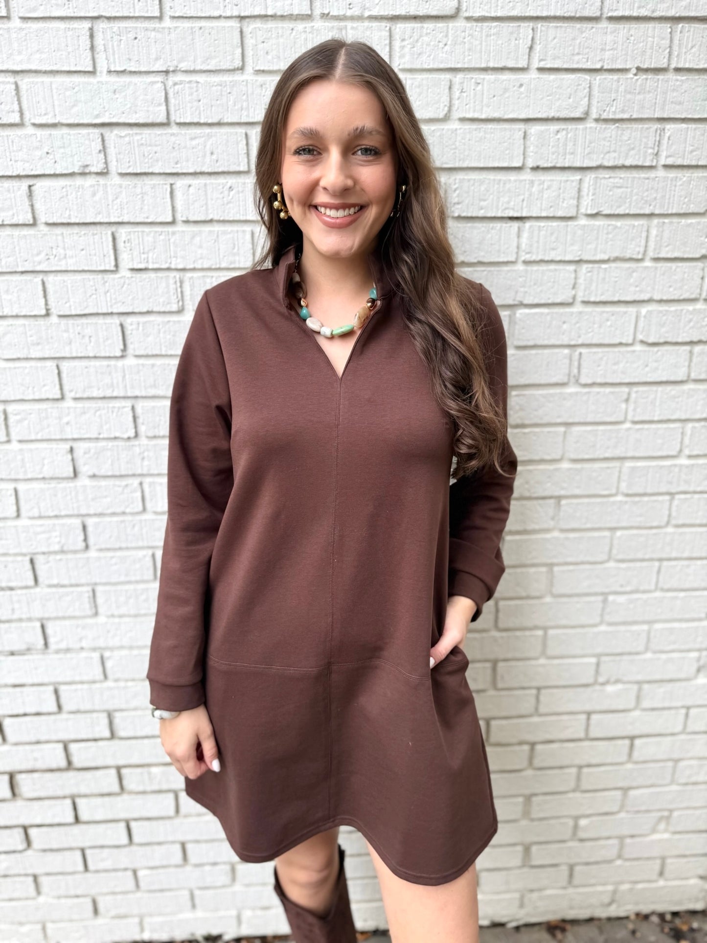 Stand Up Collared Shift Dress