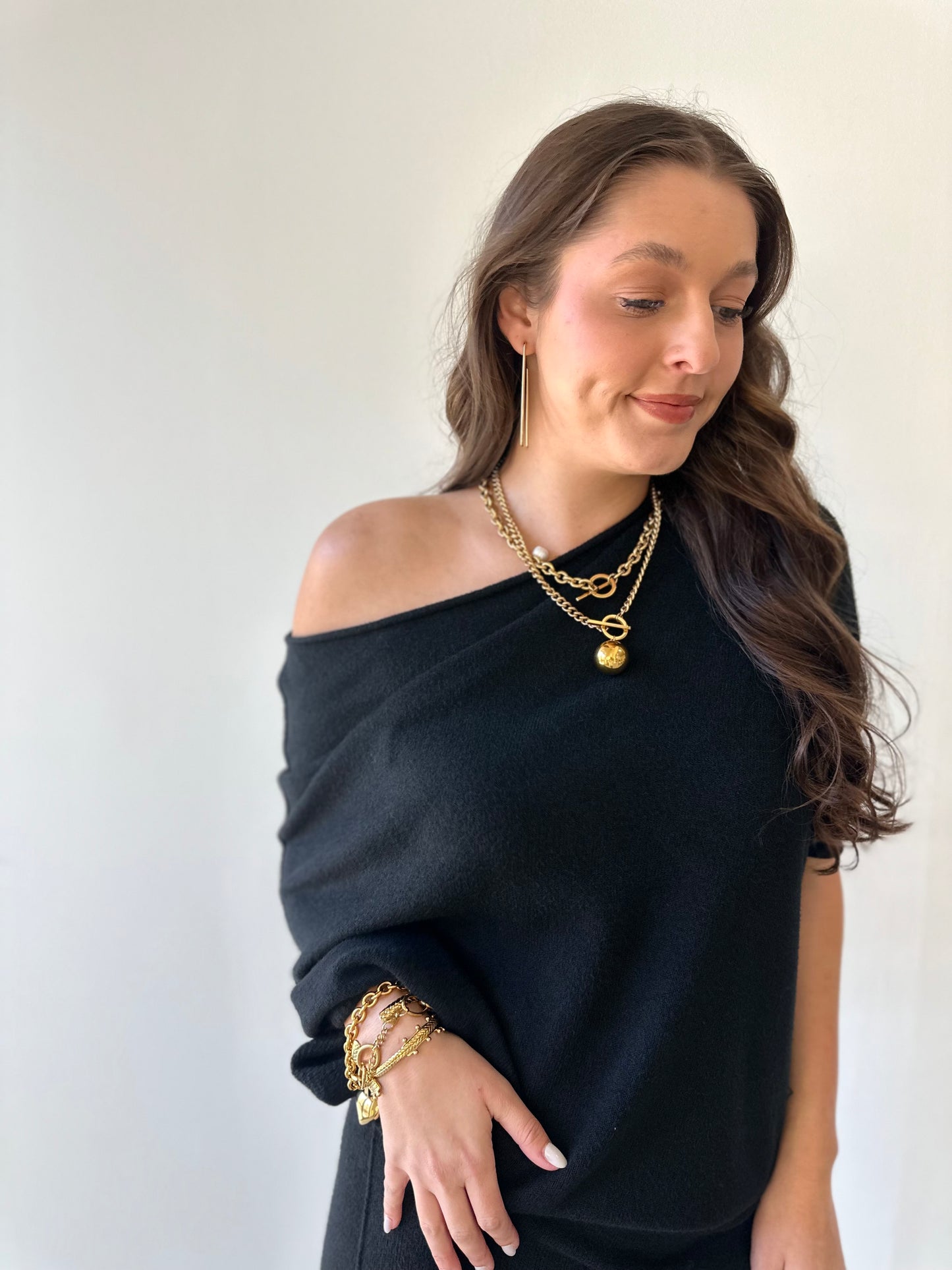 Asymmetrical Sweater Dress -Black