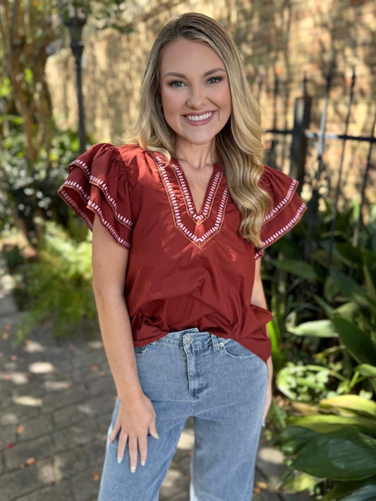 Layered Ruffled Contrast Top