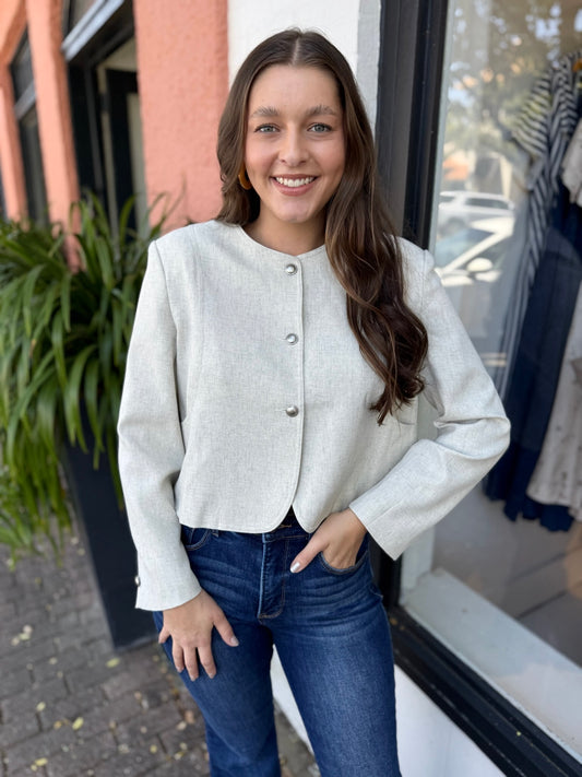 Crew Curved Button Down Tweed Jacket