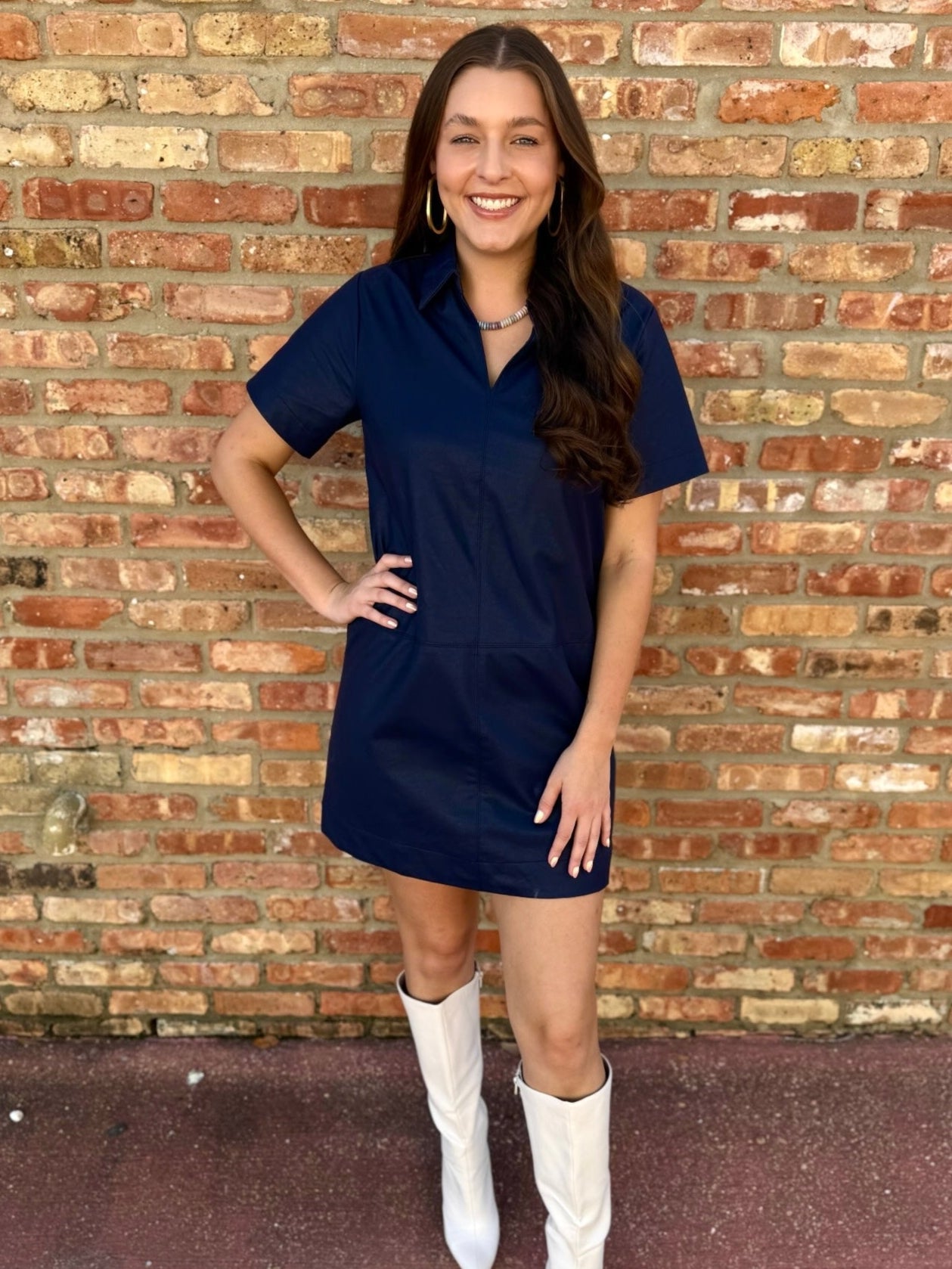 Vegan Leather Tunic Dress  - Navy