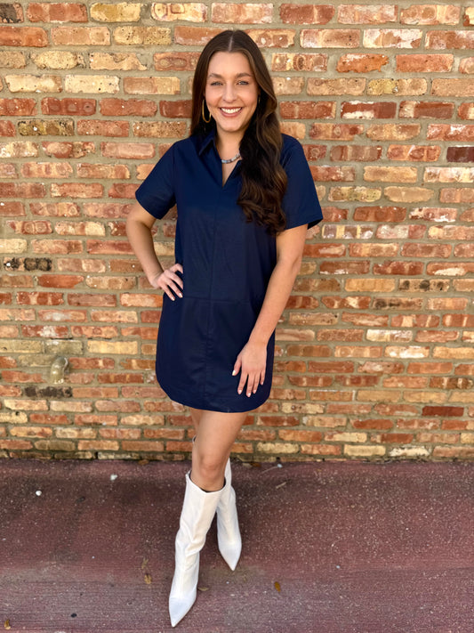 Vegan Leather Tunic Dress  - Navy