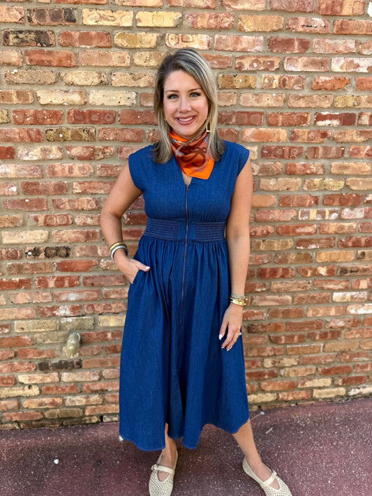 Smocked Waist Denim Dress