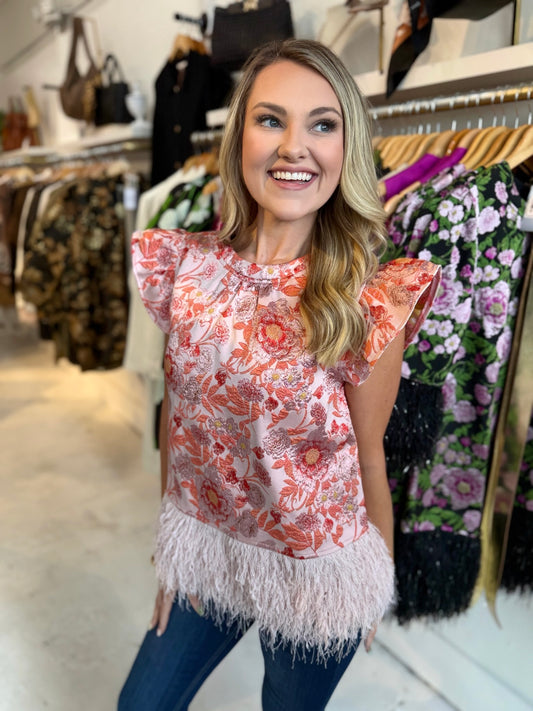 Coral Floral Print Top