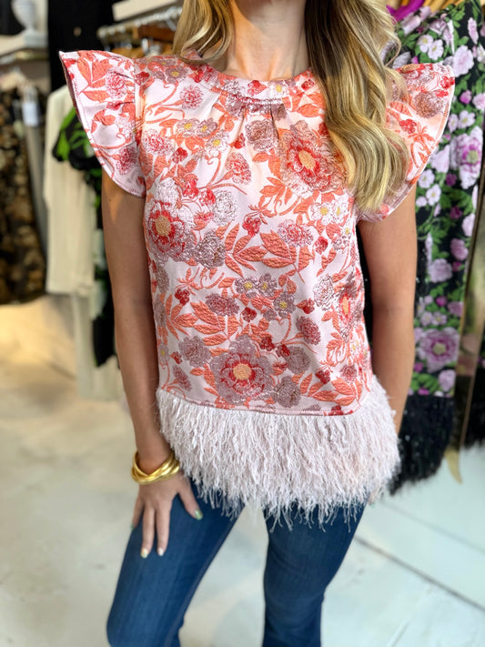 Coral Floral Print Top