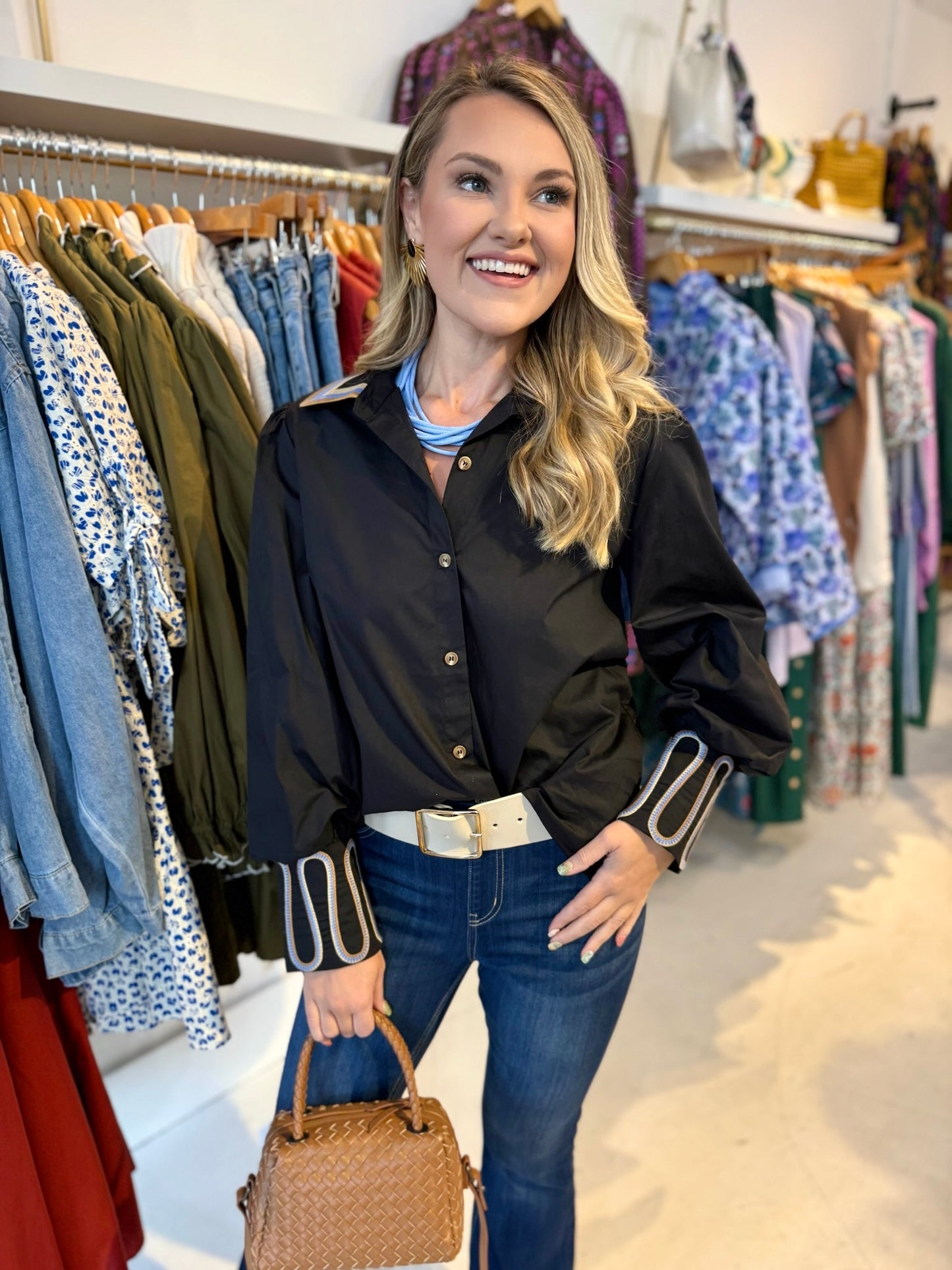 Embroidery Accent Shirt  - Black