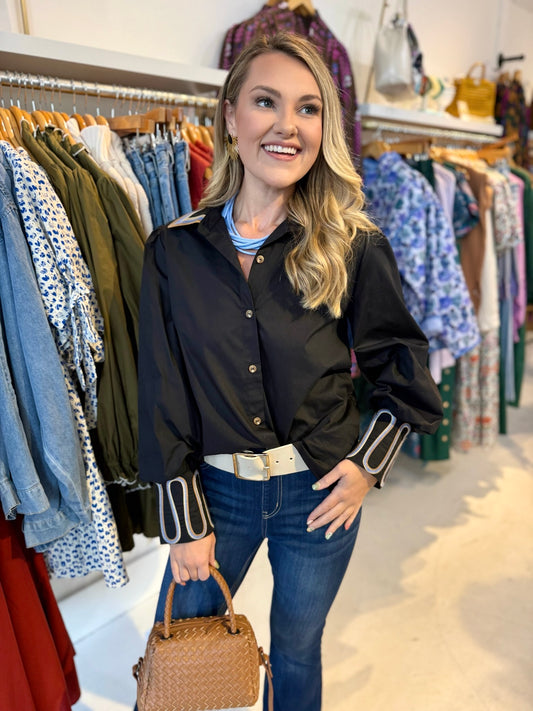 Embroidery Accent Shirt  - Black
