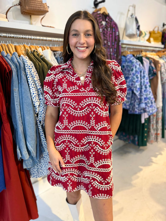 Burgundy Geometric Mini Dress