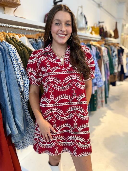 Burgundy Geometric Mini Dress