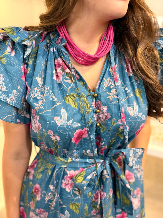 Natalie Teal Puff Sleeve Dress