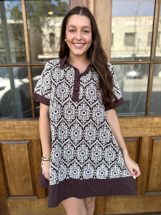 Olivia Contrast Trim Print Dress