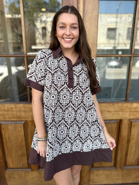 Olivia Contrast Trim Print Dress