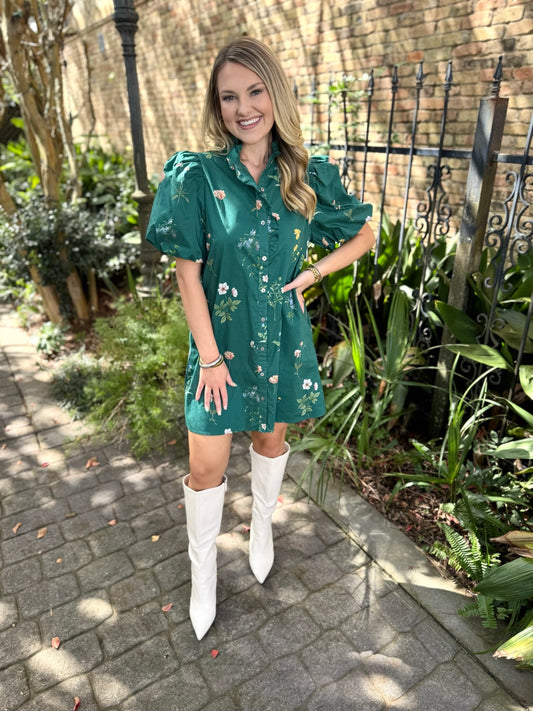 Corrie Floral Bubble Dress- Green