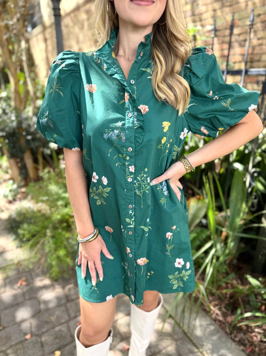 Corrie Floral Bubble Dress- Green