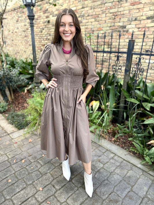 Coraline Pleated Maxi Dress - Mocha