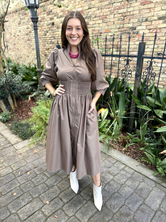 Coraline Pleated Maxi Dress - Mocha