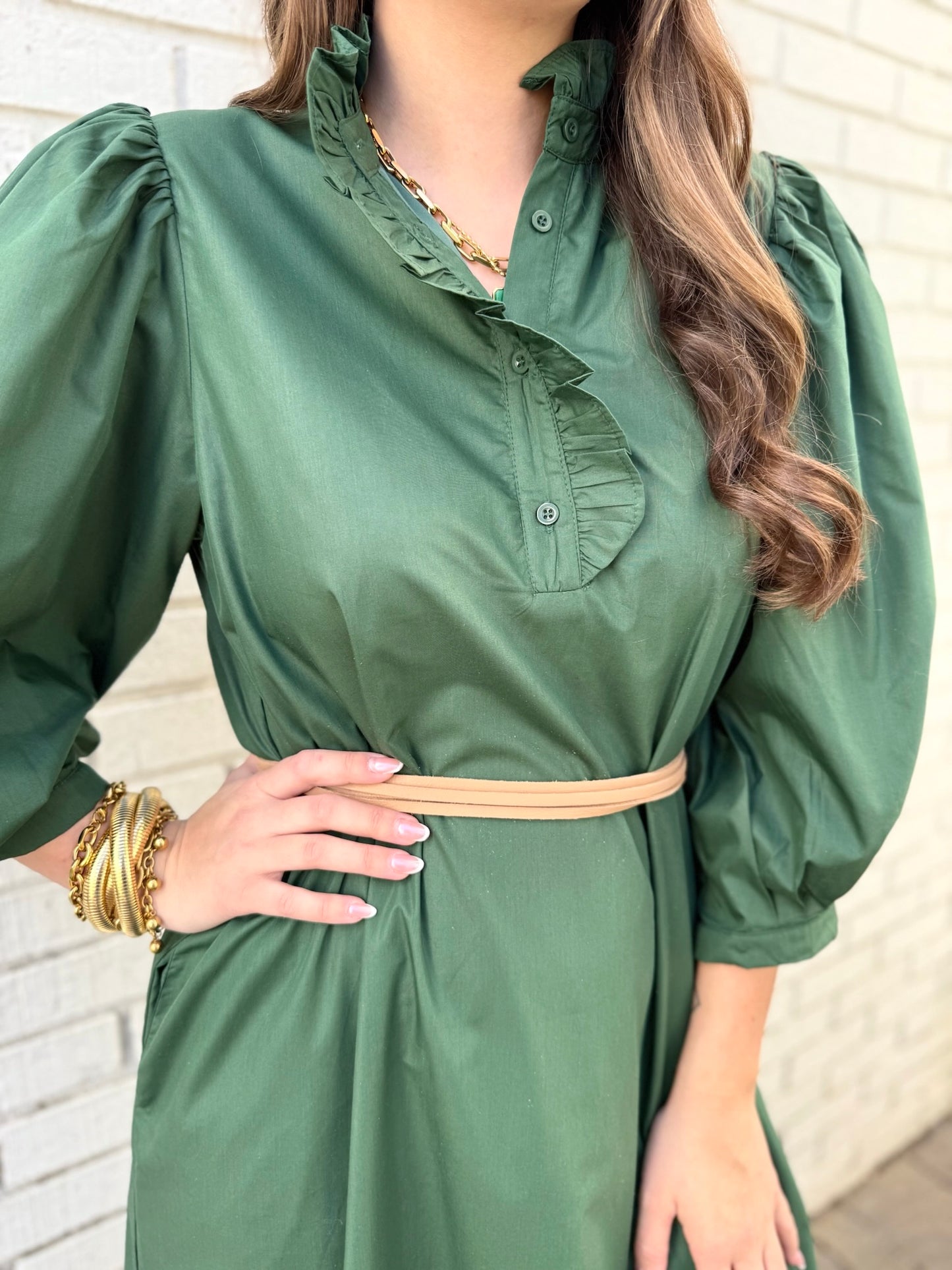 Hunter Ruffle Collar Midi Dress