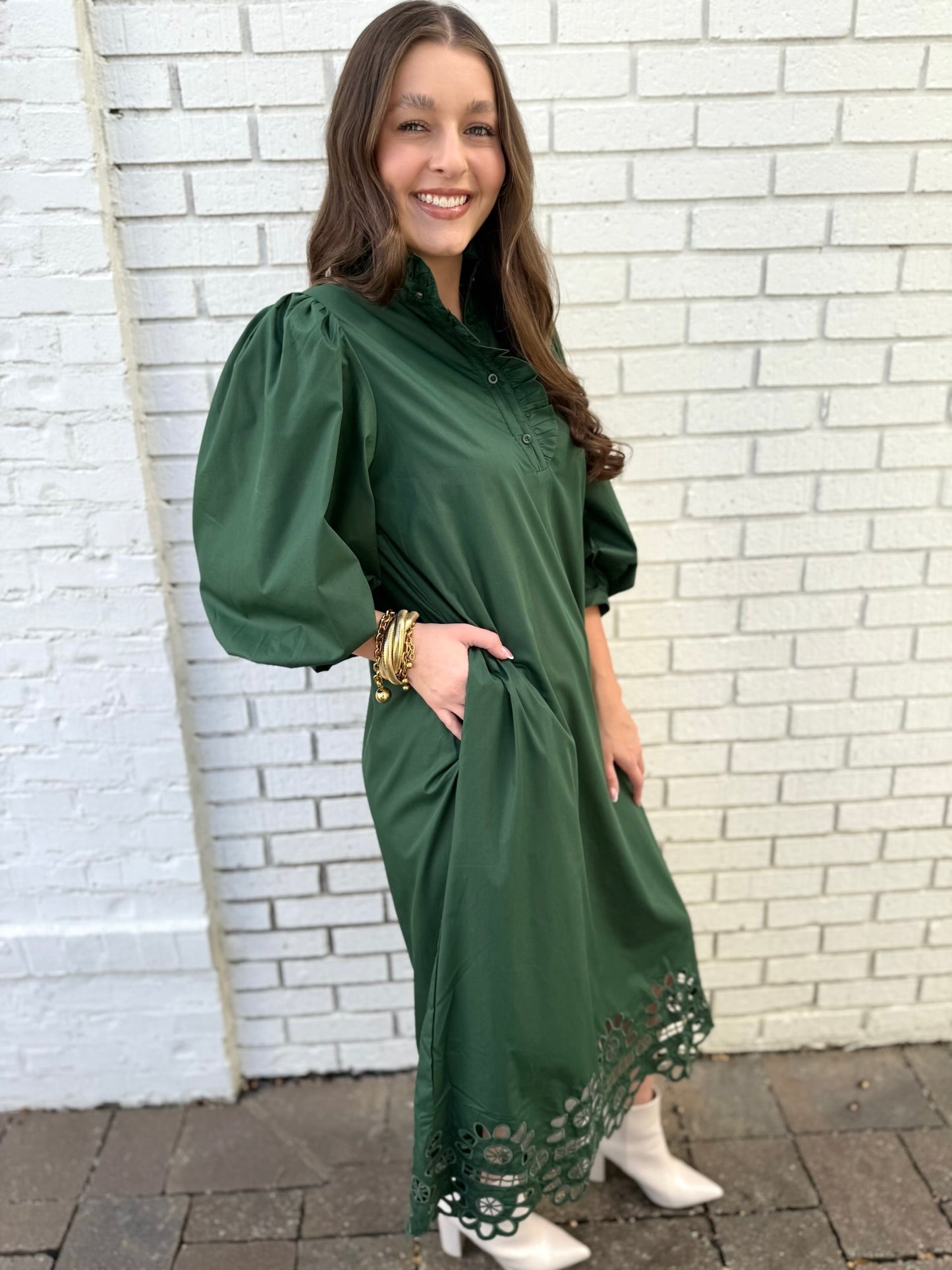 Hunter Ruffle Collar Midi Dress