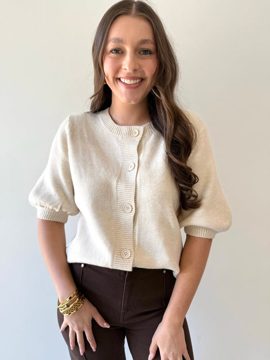 Victoria Ivory Round Neck Cardigan