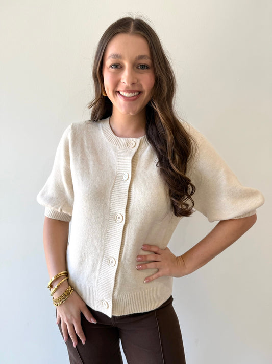 Victoria Ivory Round Neck Cardigan