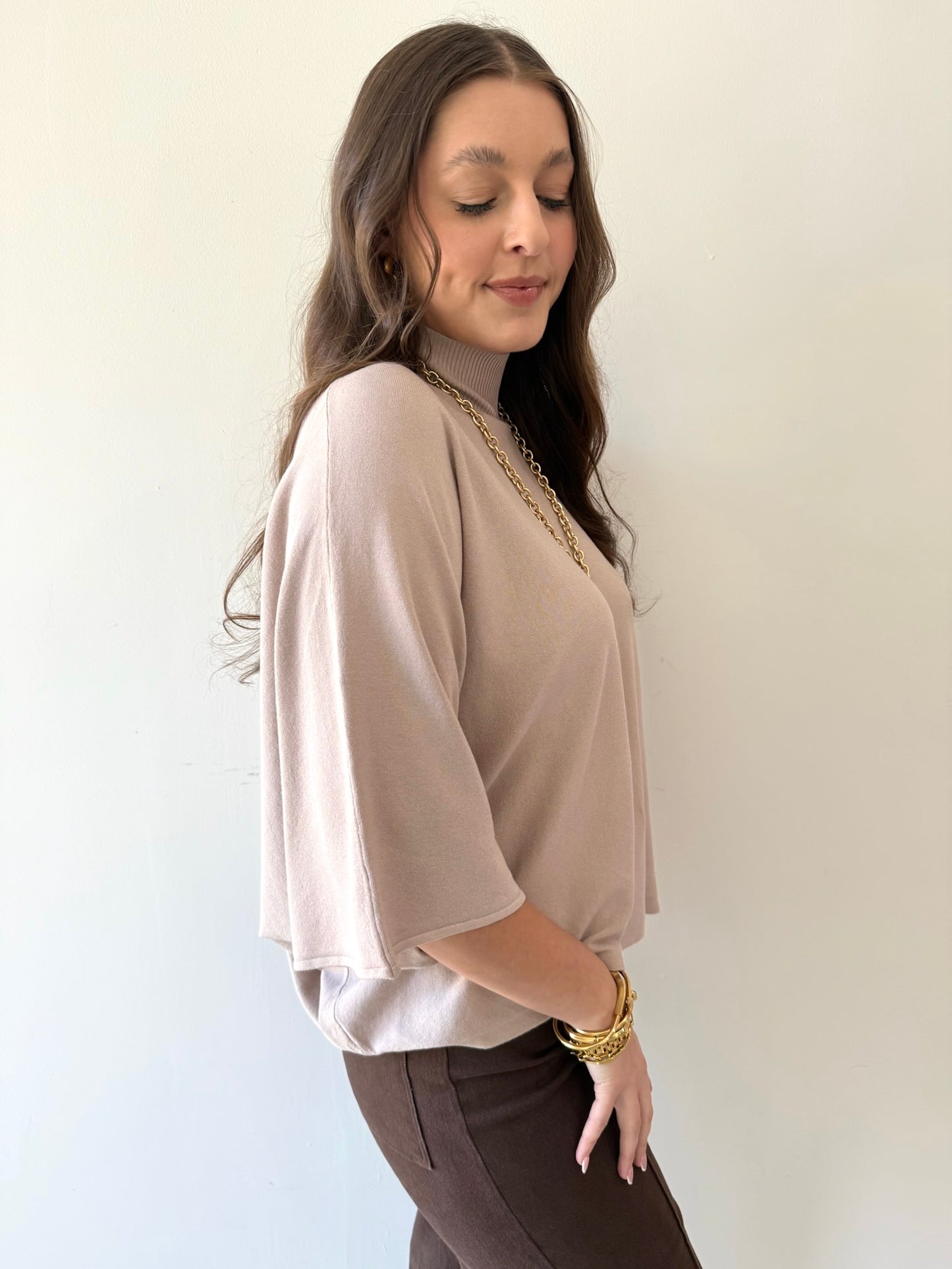 Soft Almond Mock Neck Top
