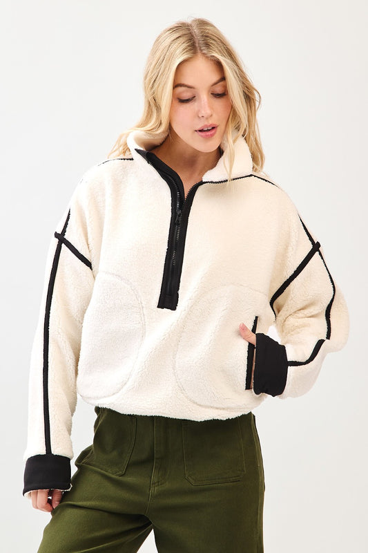 Ivory Half Zip Fleece Sweatshirt