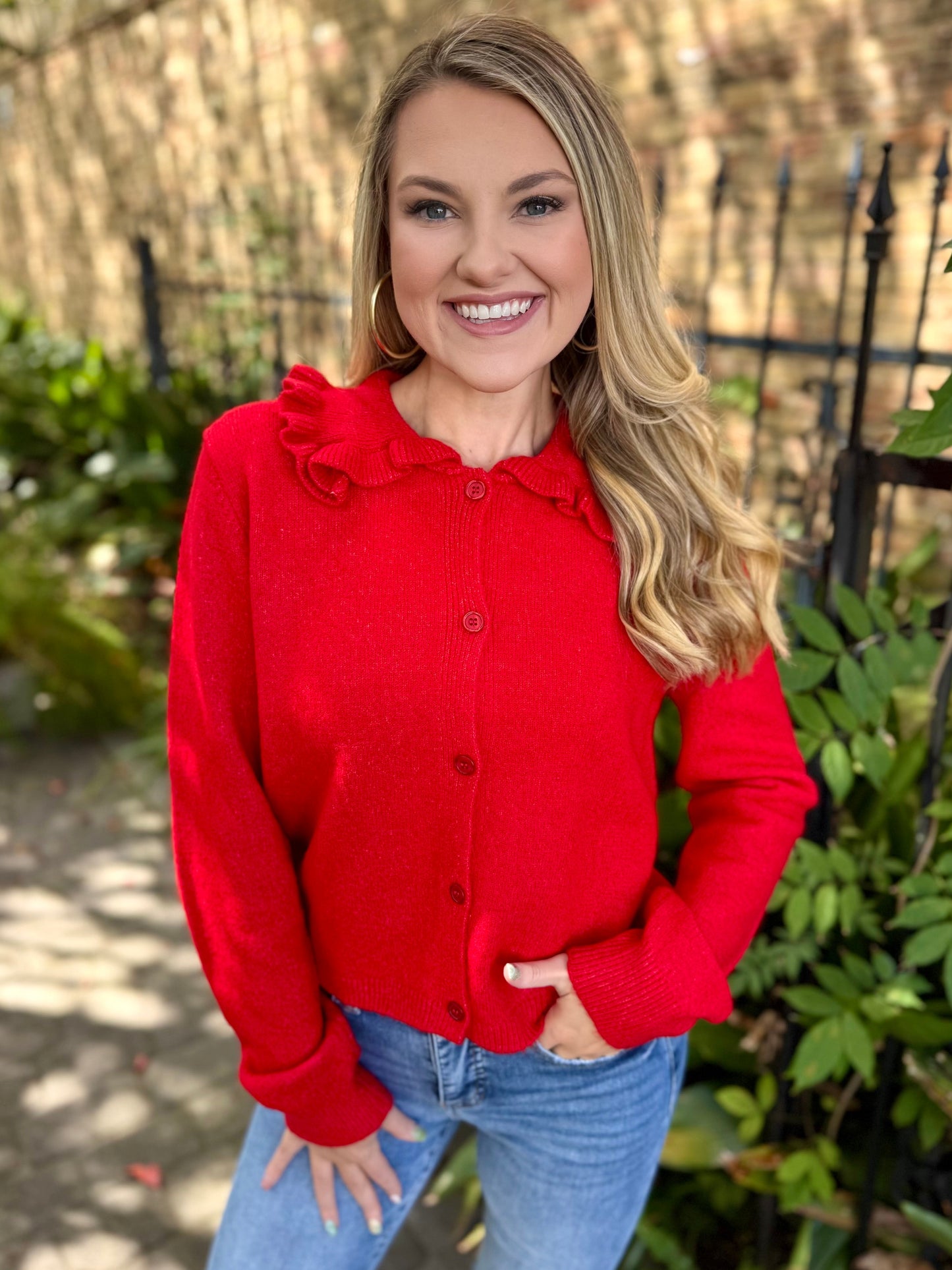 Red cardigan